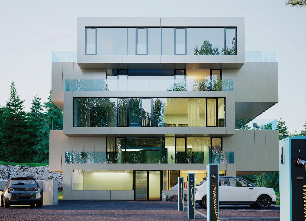 Front view of builder floor and high rise floors 